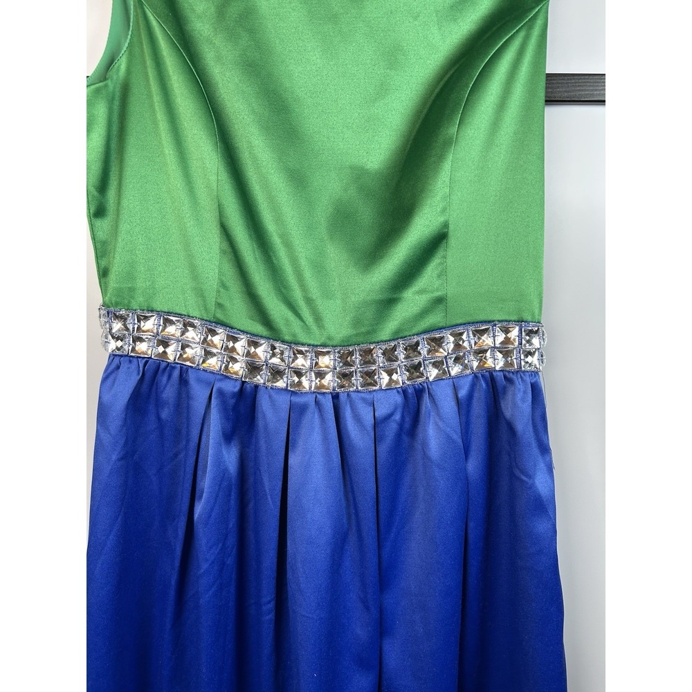 Pim & Larkin‎ Bejeweled Coctail Dress Emerald Green and Sapphire Blue Size Small - Picture 3 of 11